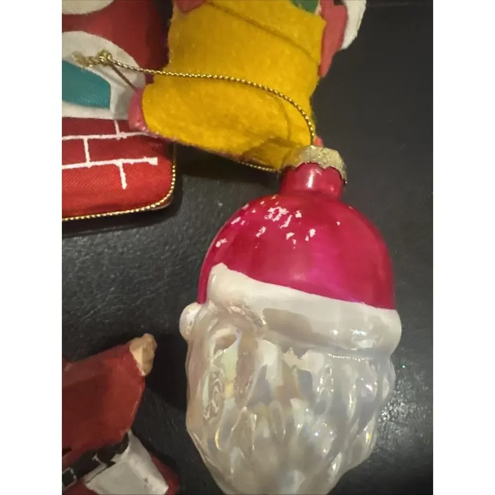 Vintage Christmas Ornament Lot Santa Glass Felt Ceramic Handmade 13 Pieces
